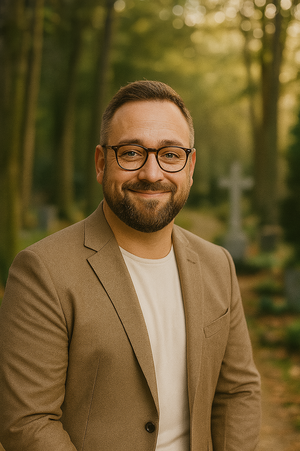 Trauerredner Kevin Zude bei einer Trauerfeier in Dorsten